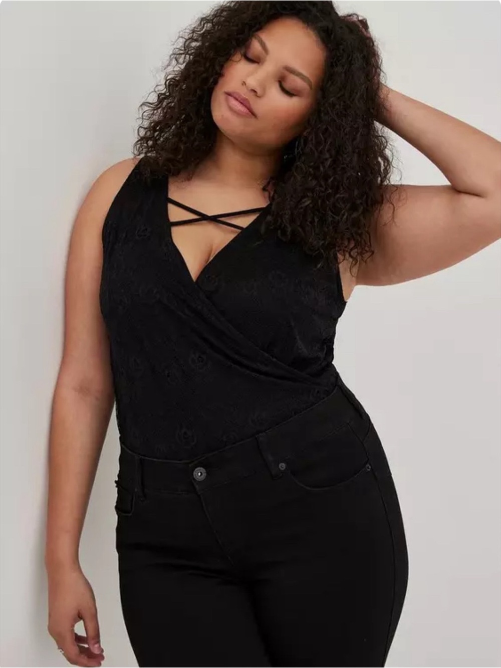 Torrid Black Lace Surplice Strappy Bodysuit Size 5 (5X)